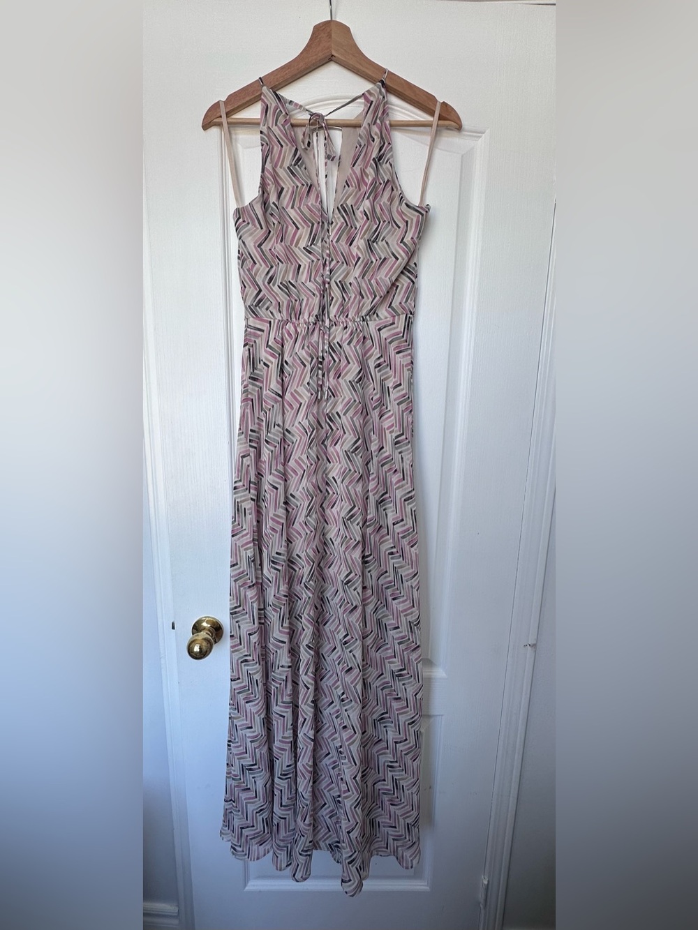 Sleeveless Pink Chevron Maxi Dress